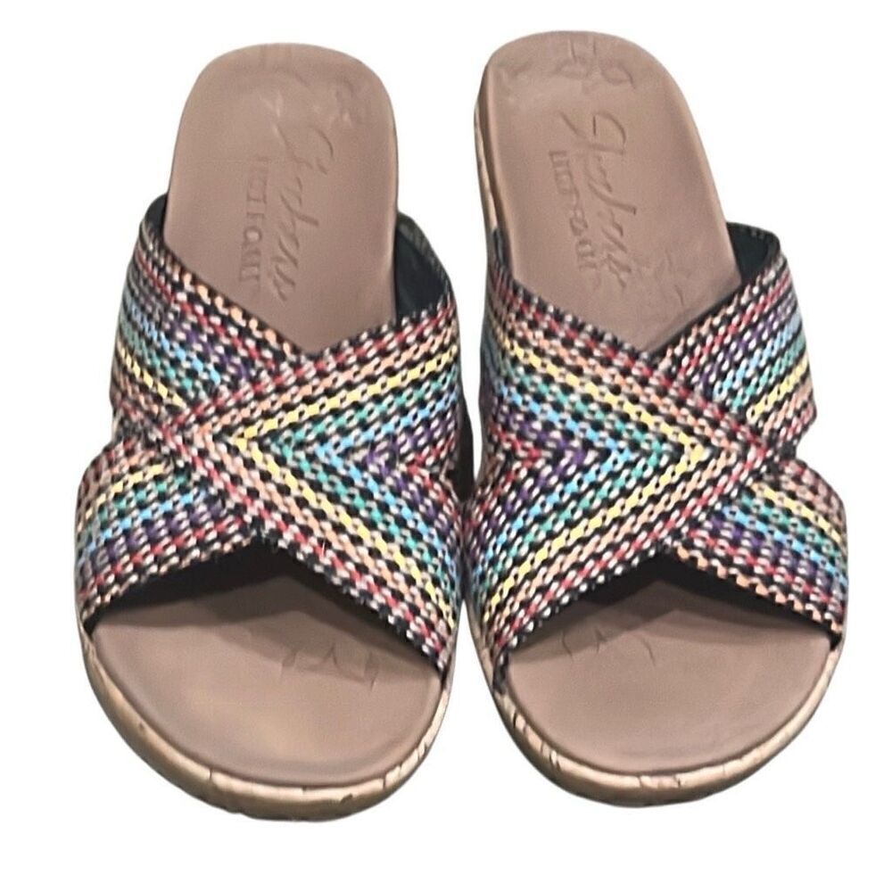 Sketchers Luxe Foam Women’s 7 Cork Rainbow Colors Sandals